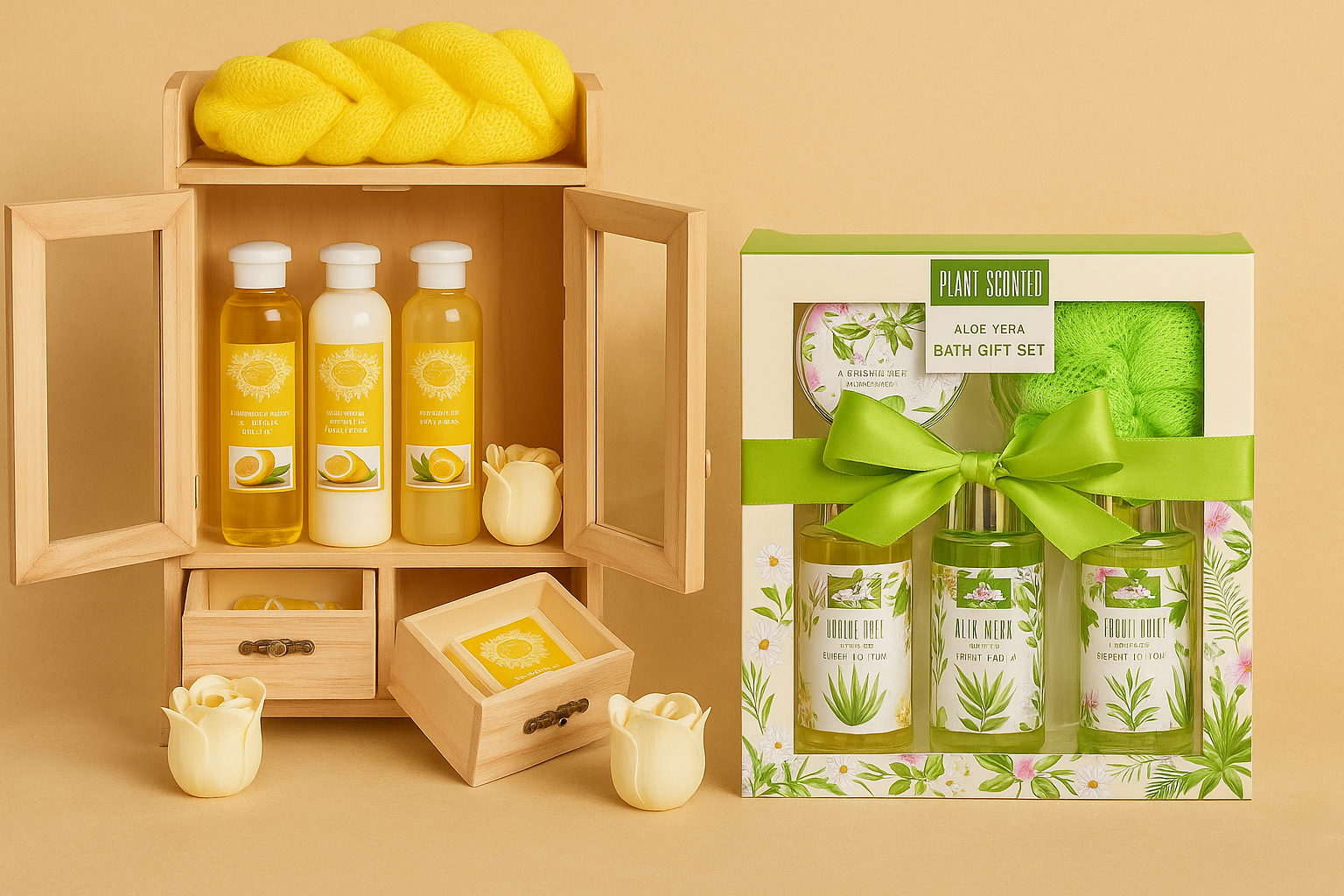 XXL Bade- und Duschset im Holzschränkchen – dekorative Geschenkidee mit Pflegeprodukten