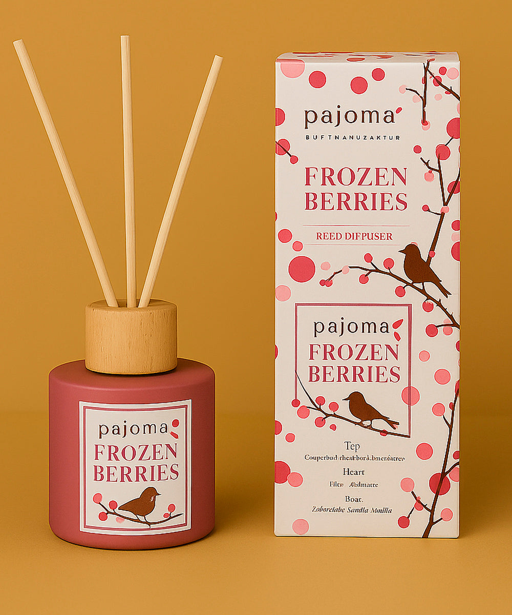 Raumduft mit Rattanstäbchen und Holz-Topper, 100ml Duft im edlen Flakon, Premium Edition