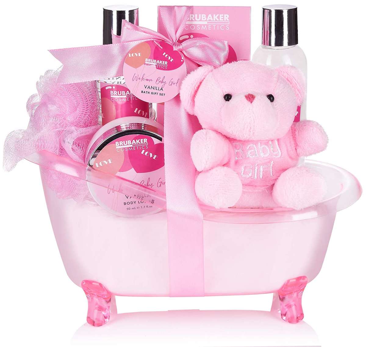 7-tlg. Baby Pflege-Geschenkset mit Wanne & Plüschbär l Willkommen Baby