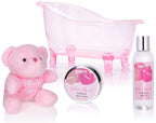 7-tlg. Baby Pflege-Geschenkset mit Wanne & Plüschbär l Willkommen Baby