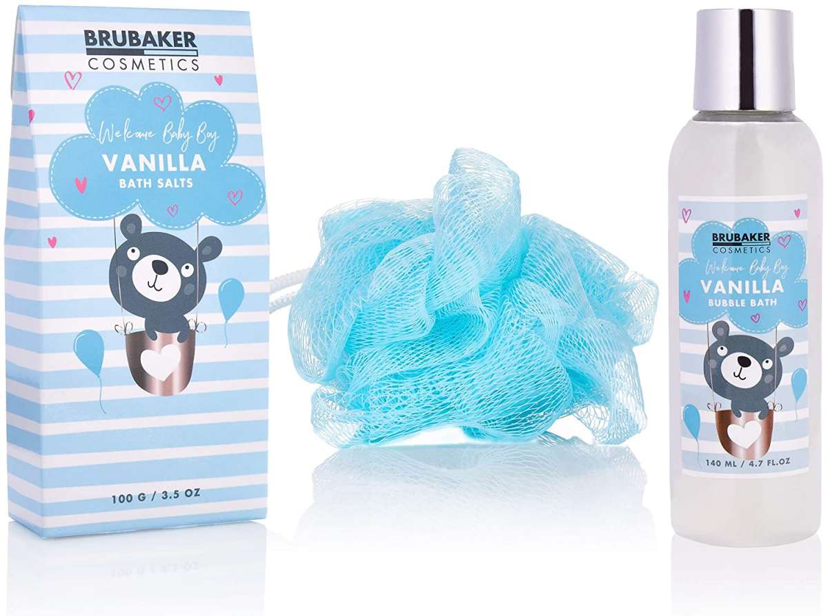 7-tlg. Baby Pflege-Geschenkset mit Wanne & Plüschbär l Willkommen Baby