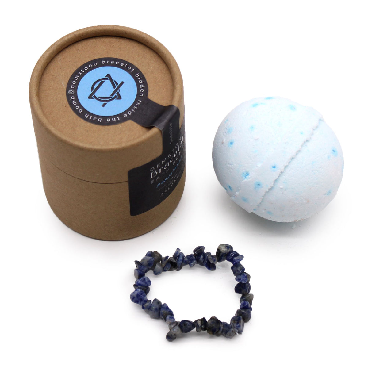 Schmuck-Badebombe Sodalith – mit Edelsteinarmband