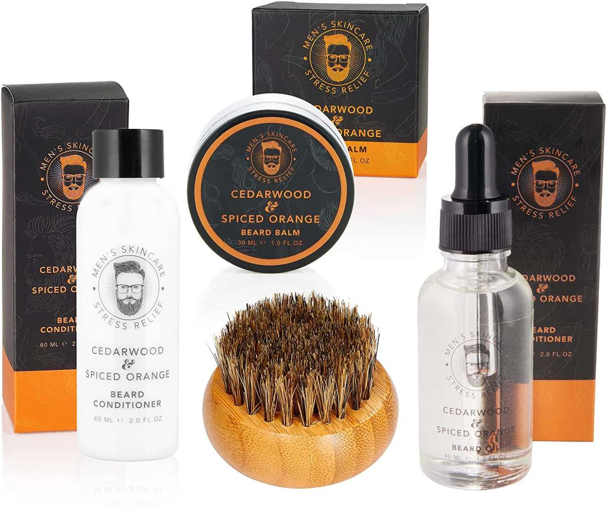 7-tlg. Bartpflege-Geschenkset für Männer – Orange & Zedernholz