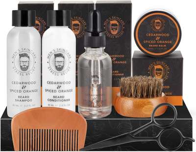 7-tlg. Bartpflege-Geschenkset für Männer – Orange & Zedernholz