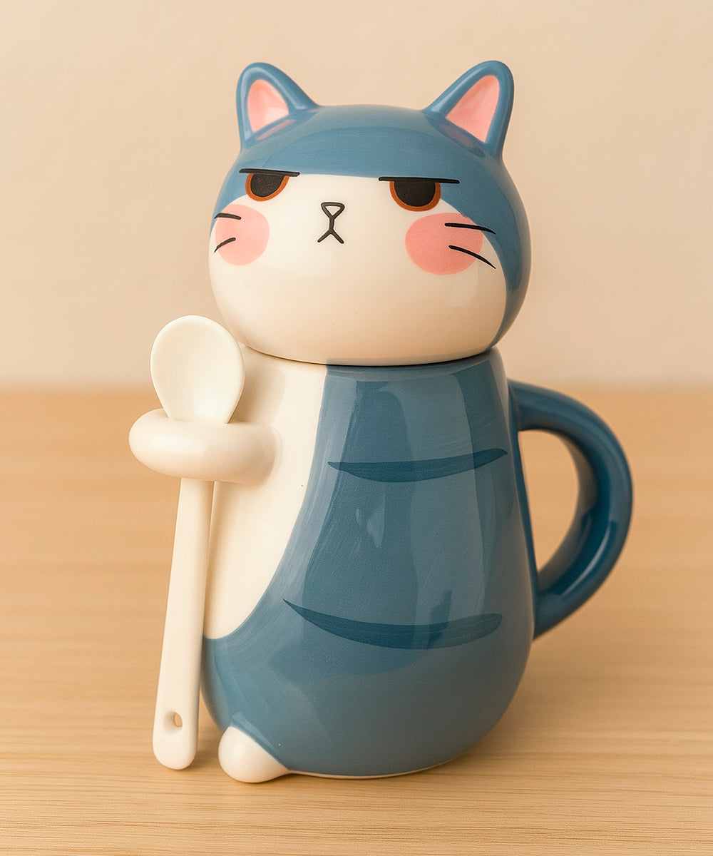 Schmuck Duftkerze - Juwelkerze mit Motiv Katze, in Keramiktasse mit Deckel und Löffel