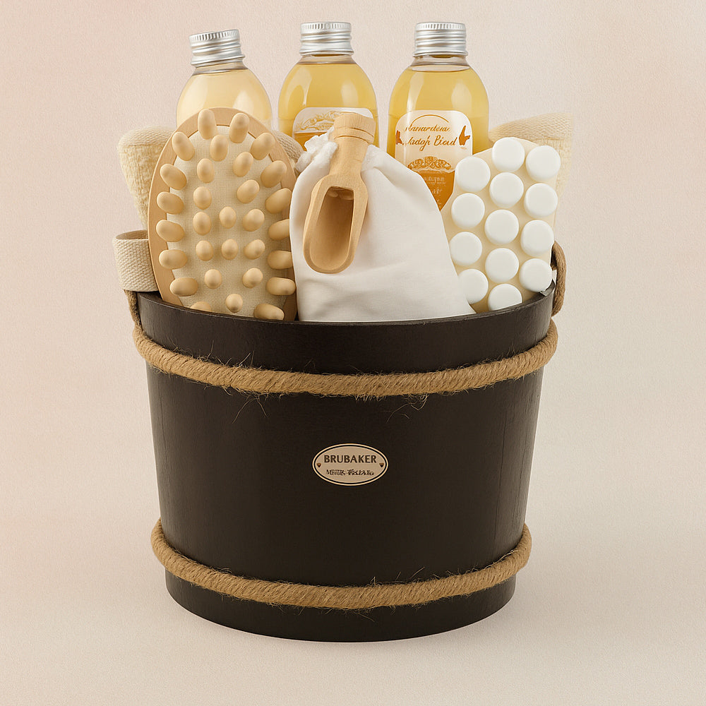 9-teiliges Luxus Wellness Geschenkset im Holzkübel