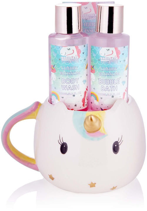 4-tlg. Einhorn Bade- & Duschset mit Keramiktasse l Kirschblüte