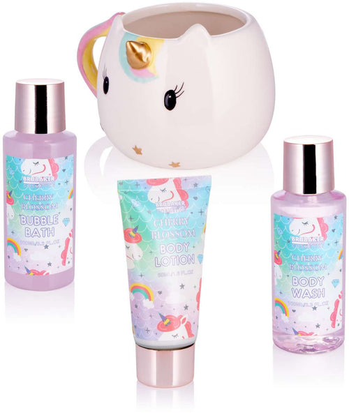 4-tlg. Einhorn Bade- & Duschset mit Keramiktasse l Kirschblüte