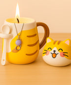 Schmuck Duftkerze - Juwelkerze mit Motiv Katze, in Keramiktasse mit Deckel und Löffel