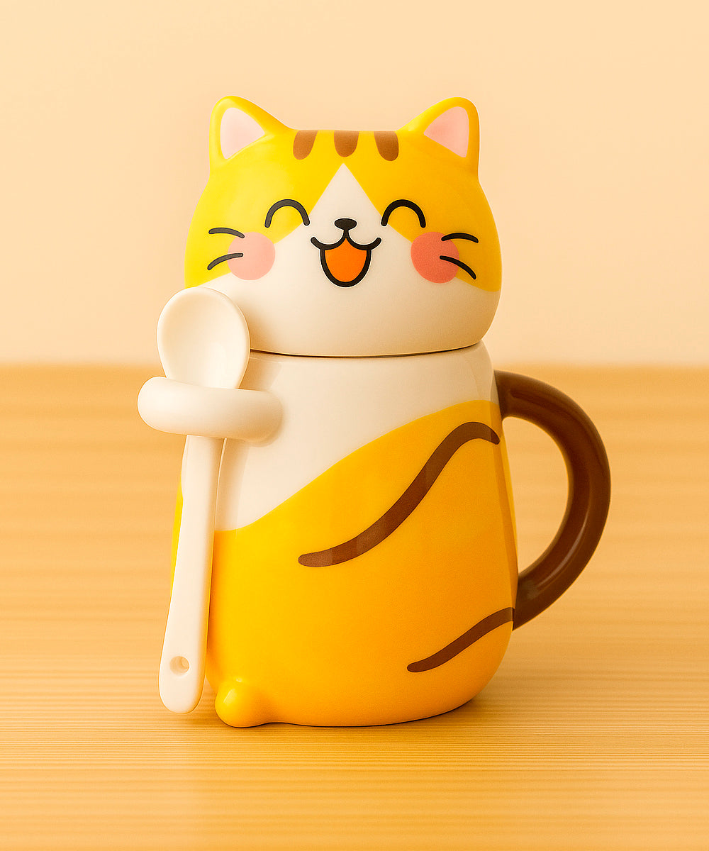 Schmuck Duftkerze - Juwelkerze mit Motiv Katze, in Keramiktasse mit Deckel und Löffel