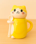Schmuck Duftkerze - Juwelkerze mit Motiv Katze, in Keramiktasse mit Deckel und Löffel