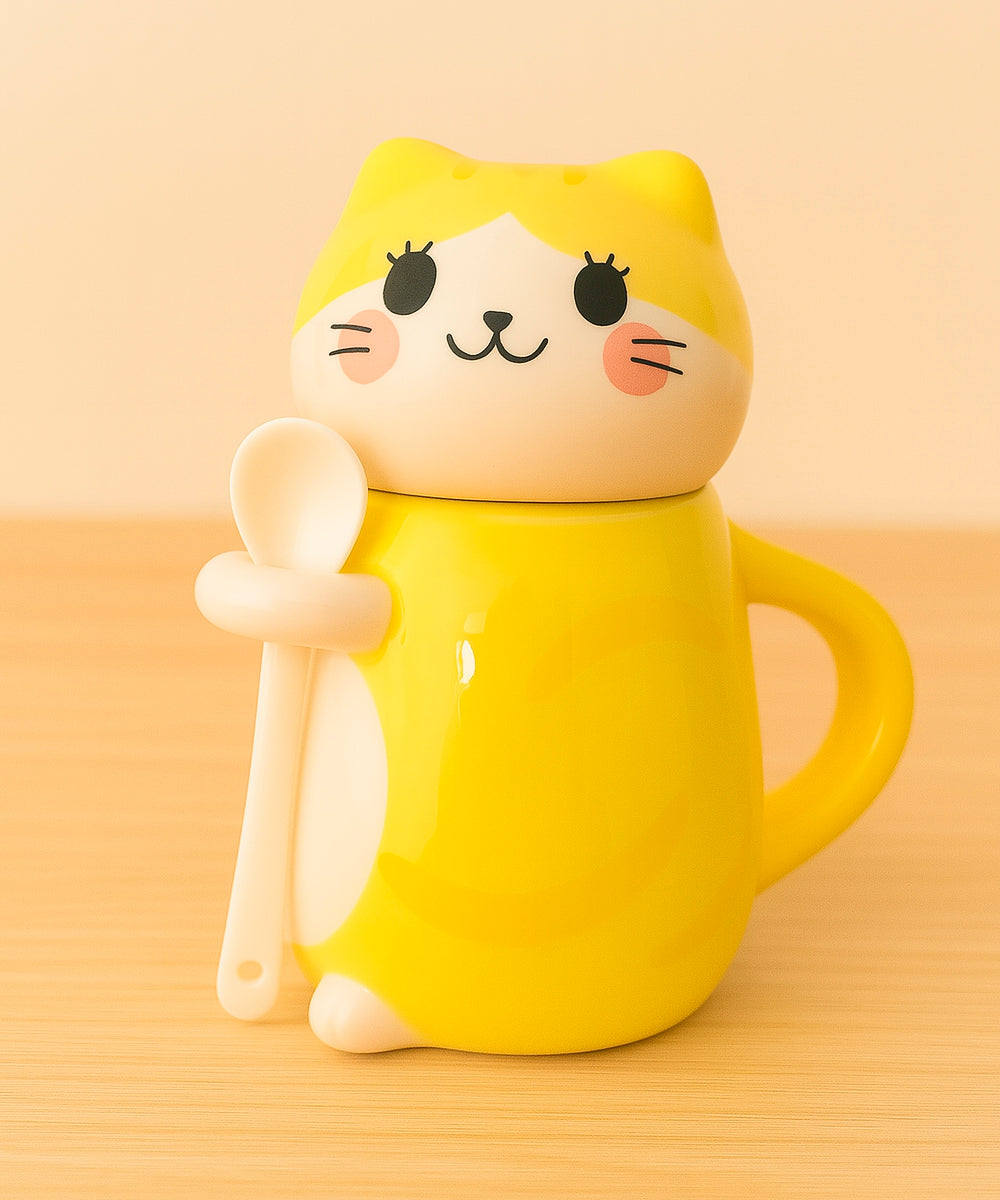 Schmuck Duftkerze - Juwelkerze mit Motiv Katze, in Keramiktasse mit Deckel und Löffel