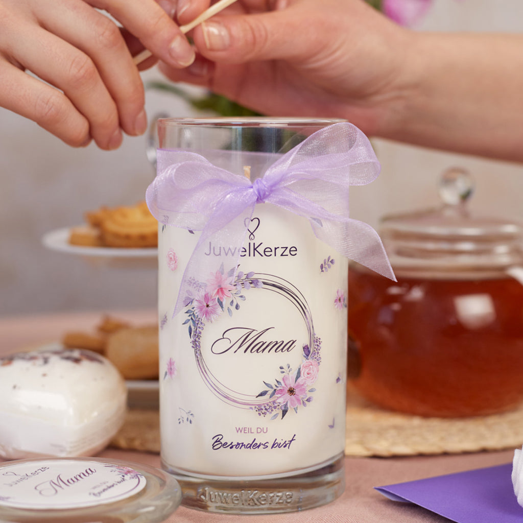 Juwelkerze - Duftkerze mit Schmuck (Ohrringe)