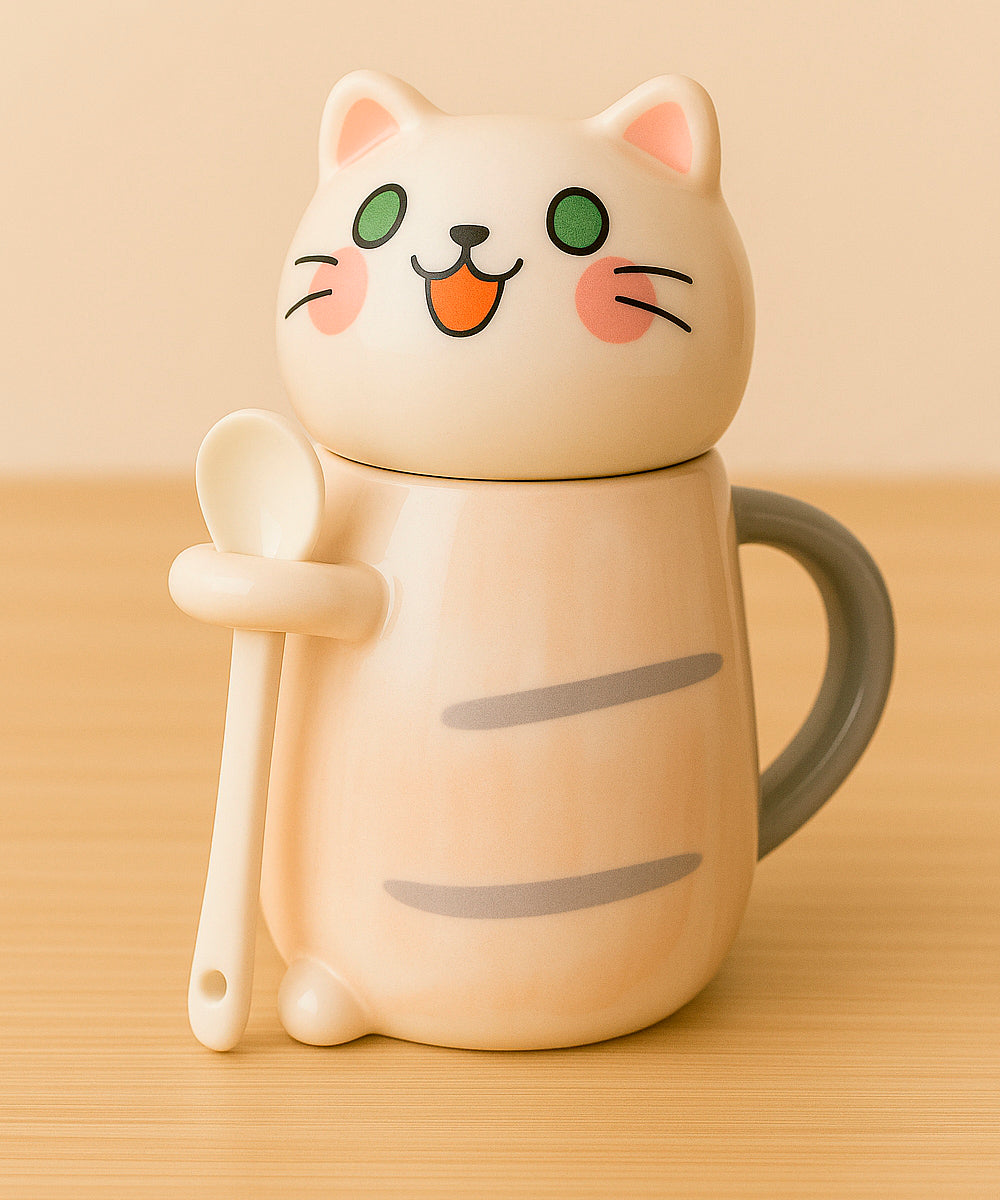 Schmuck Duftkerze - Juwelkerze mit Motiv Katze, in Keramiktasse mit Deckel und Löffel