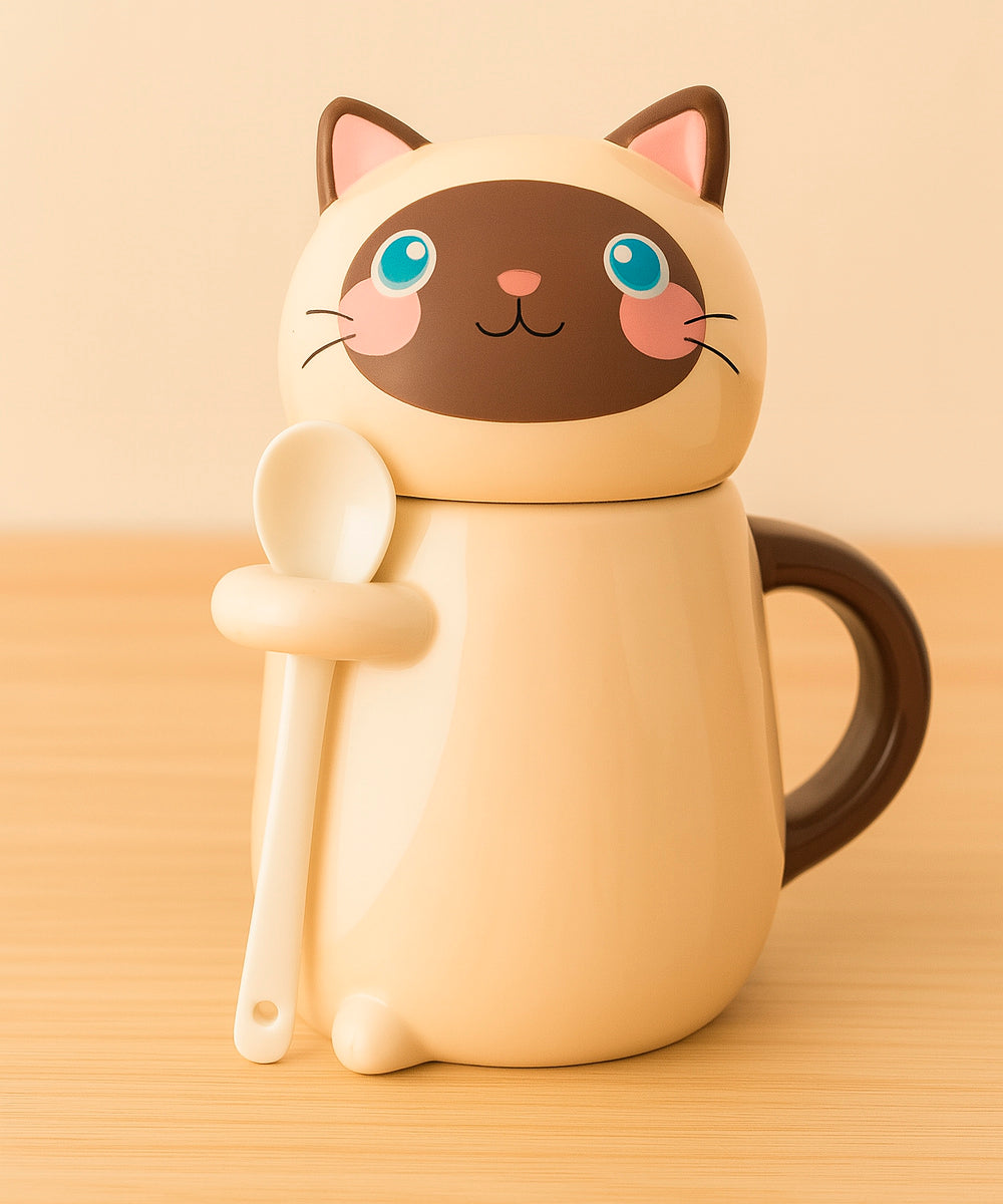 Schmuck Duftkerze - Juwelkerze mit Motiv Katze, in Keramiktasse mit Deckel und Löffel